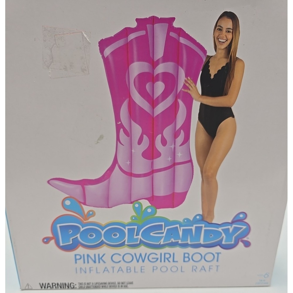 NIB PoolCandy Pink Cowgirl Boot Inflatable Pool Float Raft Barbie Western Y2K - Picture 2 of 6